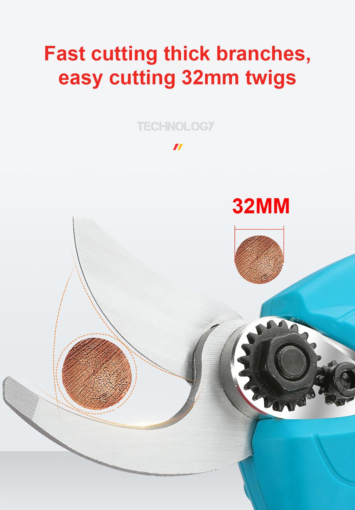 16.8V 2000mAh 25-32mm Cordless Secateur Electric Pruning Shear Telescopic Pole Branch Cutter Scissor
