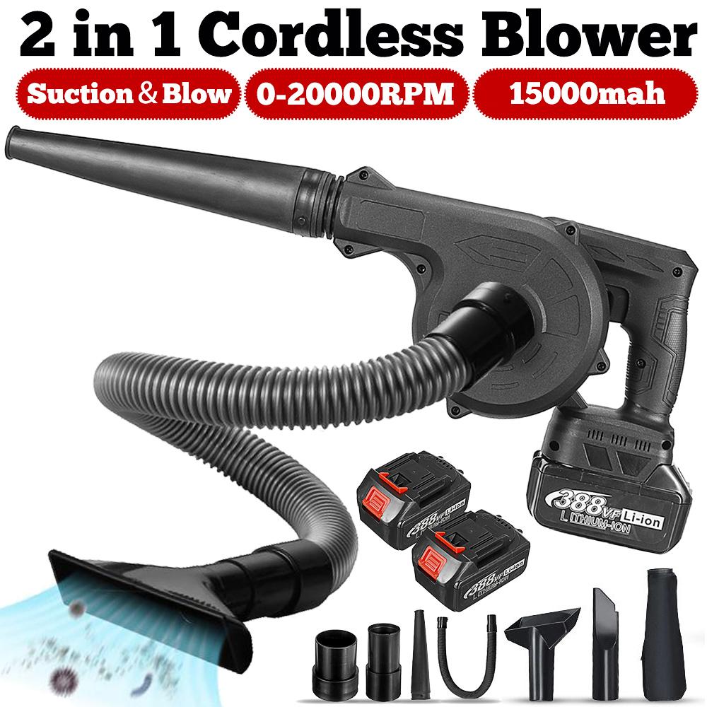 1600W Cordless Electric Air Blower Vacuum Dust Cleaner Leaf Blower Blowing & Suction Tool W/ 1/2 Battery