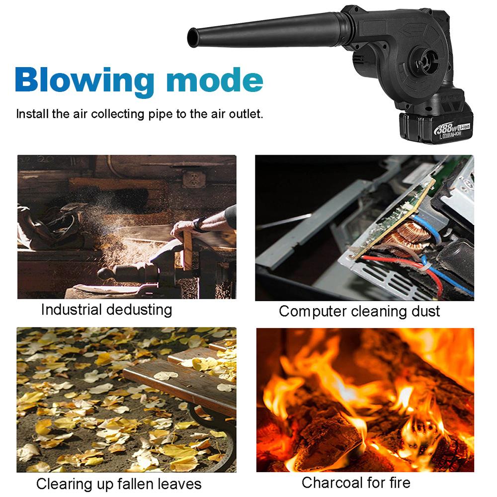 1600W Cordless Electric Air Blower Vacuum Dust Cleaner Leaf Blower Blowing & Suction Tool W/ 1/2 Battery