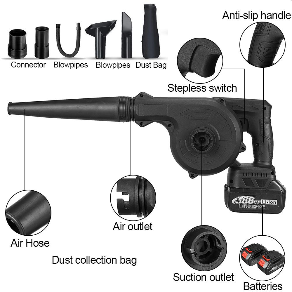 1600W Cordless Electric Air Blower Vacuum Dust Cleaner Leaf Blower Blowing & Suction Tool W/ 1/2 Battery