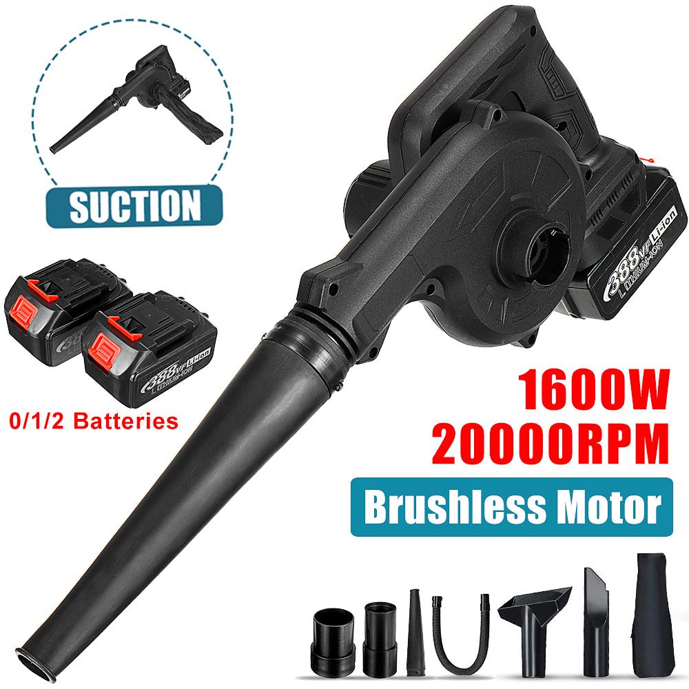 1600W Cordless Electric Air Blower Vacuum Dust Cleaner Leaf Blower Blowing & Suction Tool W/ 1/2 Battery