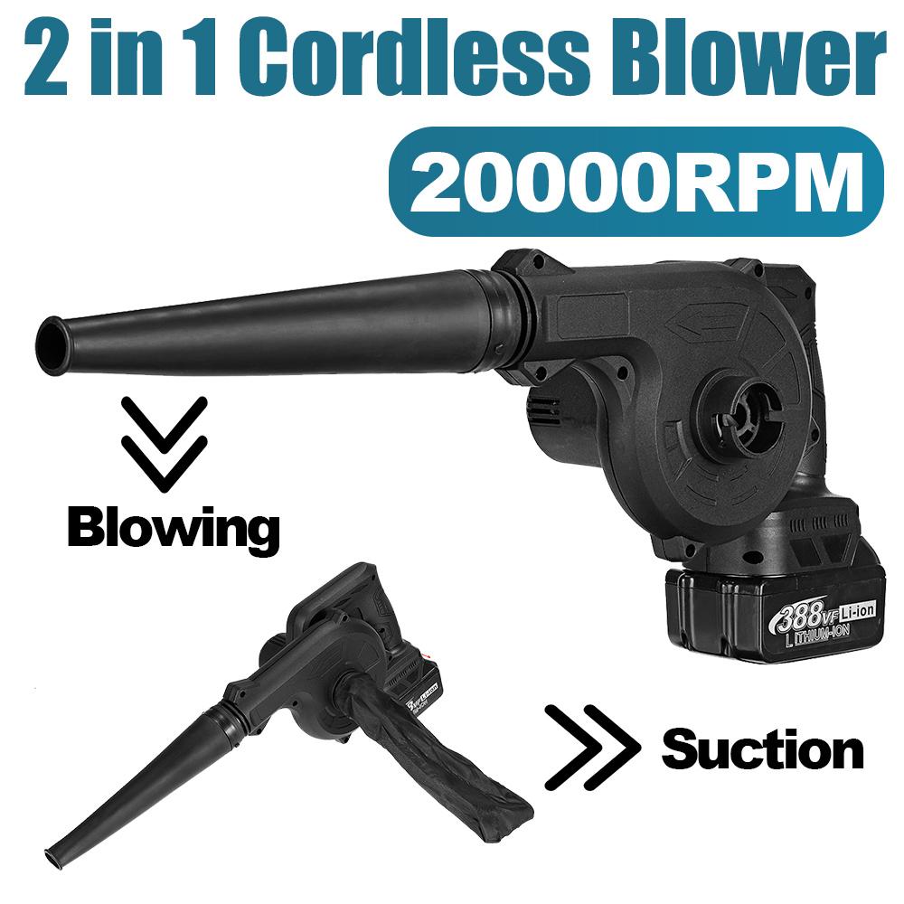 1600W Cordless Electric Air Blower Vacuum Dust Cleaner Leaf Blower Blowing & Suction Tool W/ 1/2 Battery