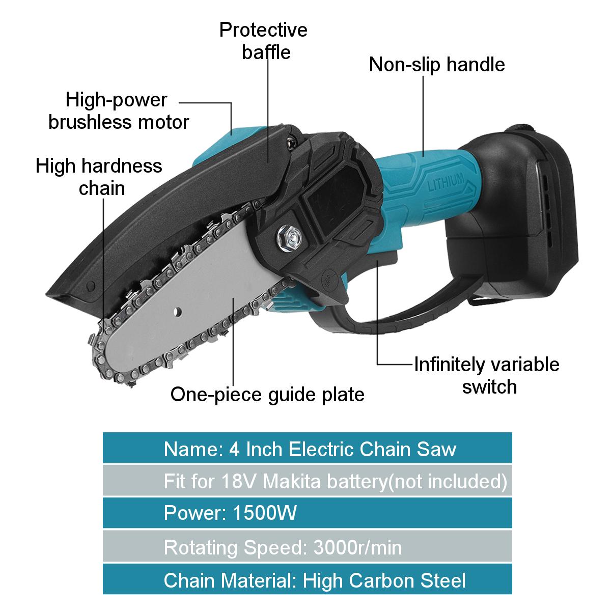 4 Inch Electric Chain Saw Cordless Chainsaw Multi-function Woodworking Wood Cutter For Makita 18V Battery