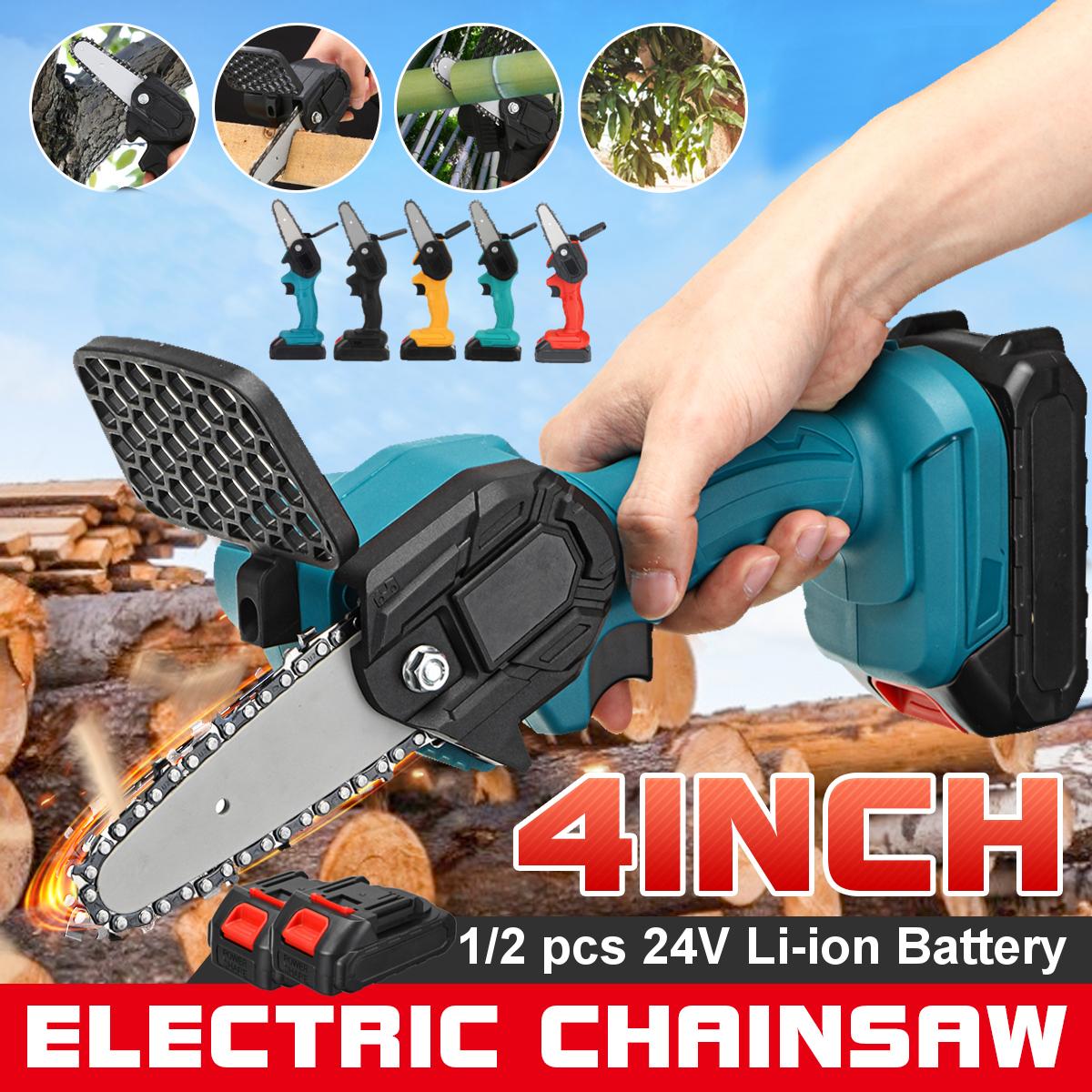 4 Inch Portable Cordless Electric Chain Saw Wood 3000r/min Tree ChainSaws Wood Cutting Tool W/ 1 or 2 Battery