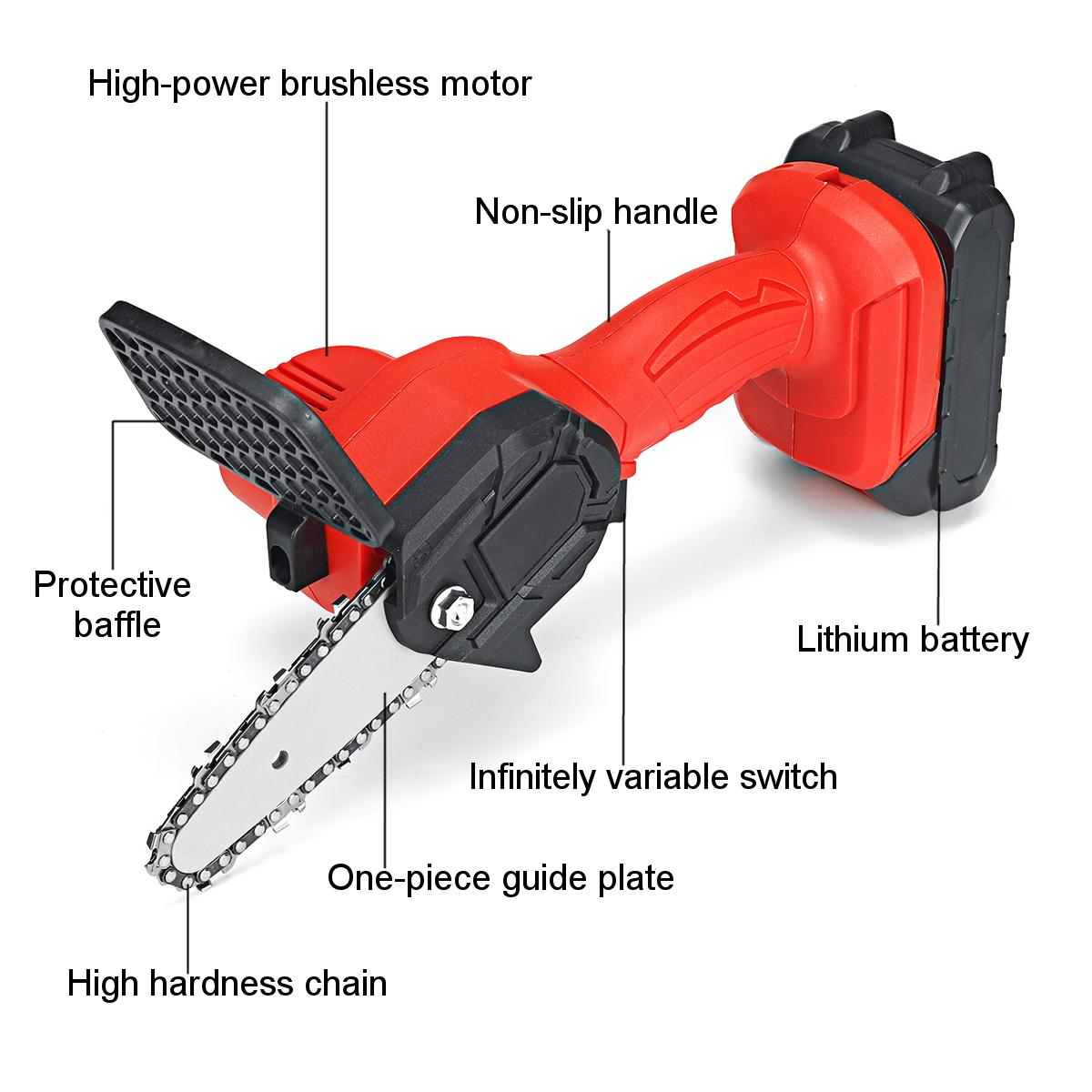 4 Inch Portable Cordless Electric Chain Saw Wood 3000r/min Tree ChainSaws Wood Cutting Tool W/ 1 or 2 Battery