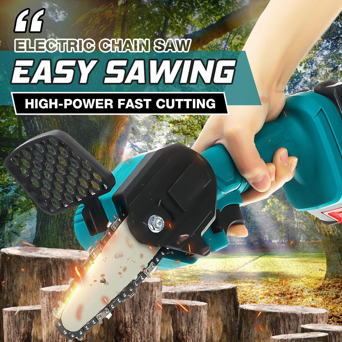 4In Mini Cordless Rechargeable Electric Chainsaw One-Hand Chain Saws Woodworking Cutting Tool W/ 1 or 2pcsch Pruning Cutter