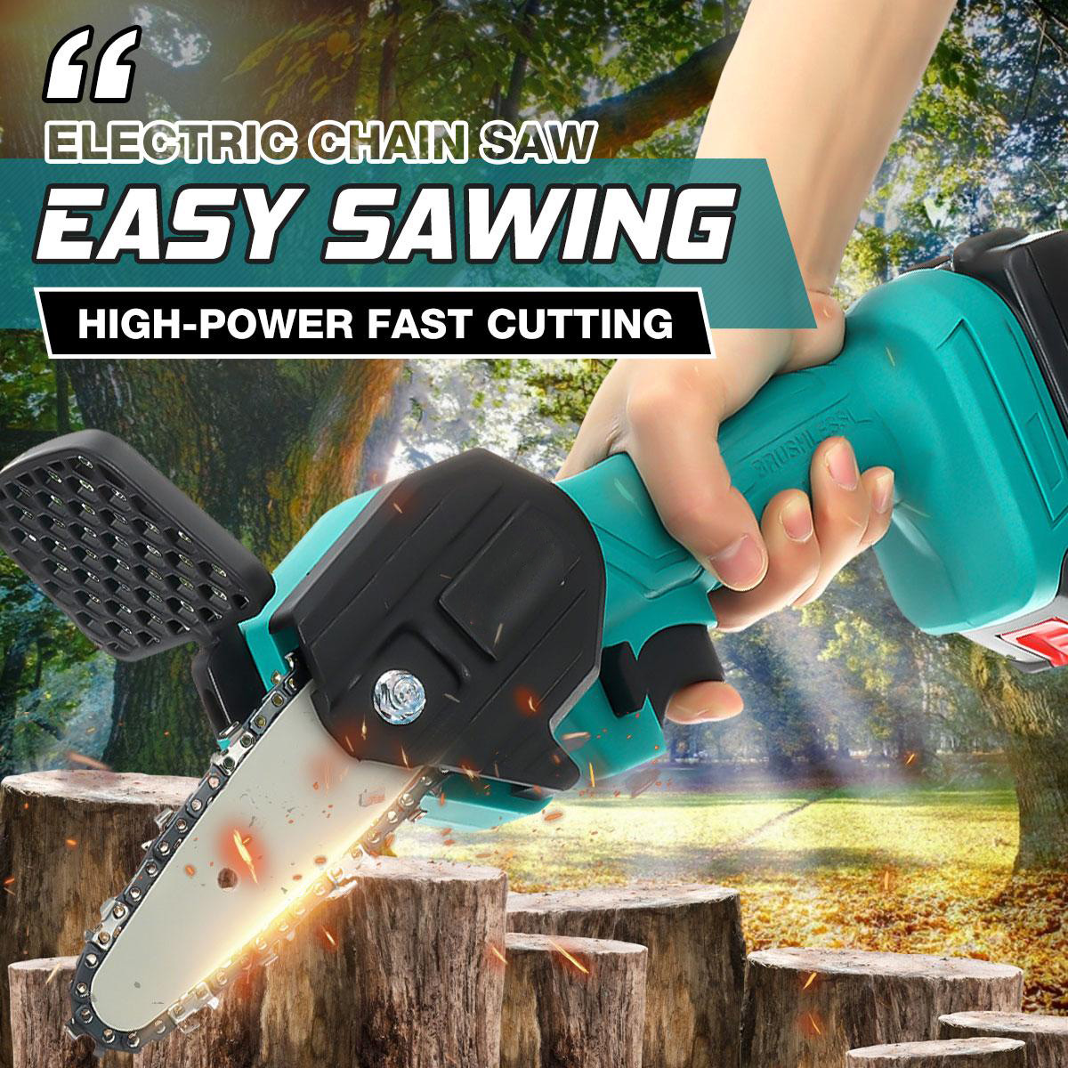 4In Mini Cordless Rechargeable Electric Chainsaw One-Hand Chain Saws Woodworking Cutting Tool W/ 1 or 2pcsch Pruning Cutter