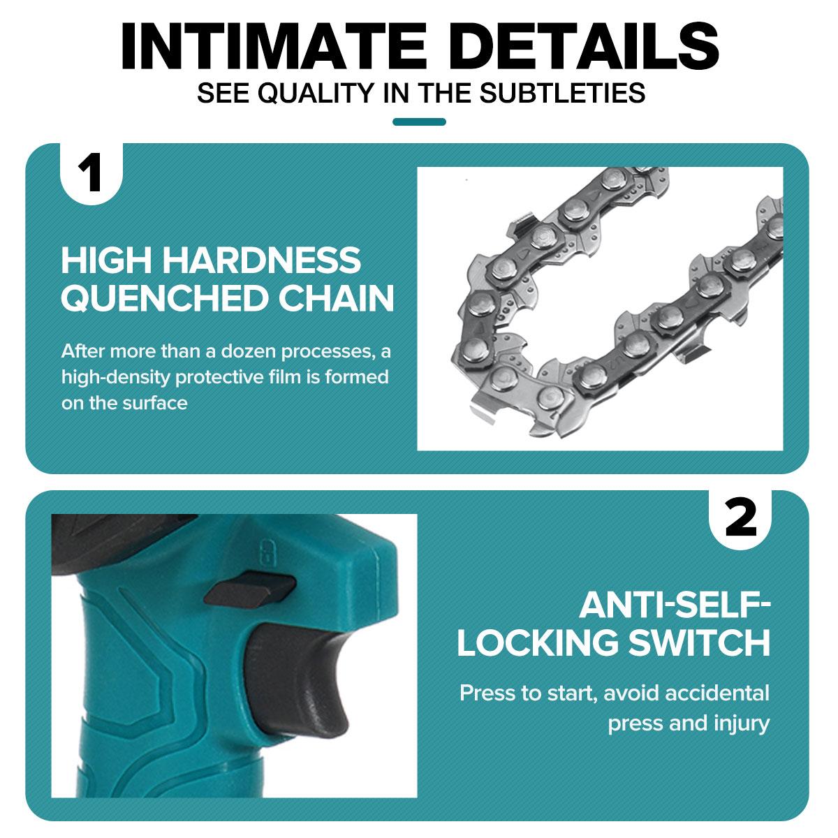 4In Mini Cordless Rechargeable Electric Chainsaw One-Hand Chain Saws Woodworking Cutting Tool W/ 1 or 2pcsch Pruning Cutter
