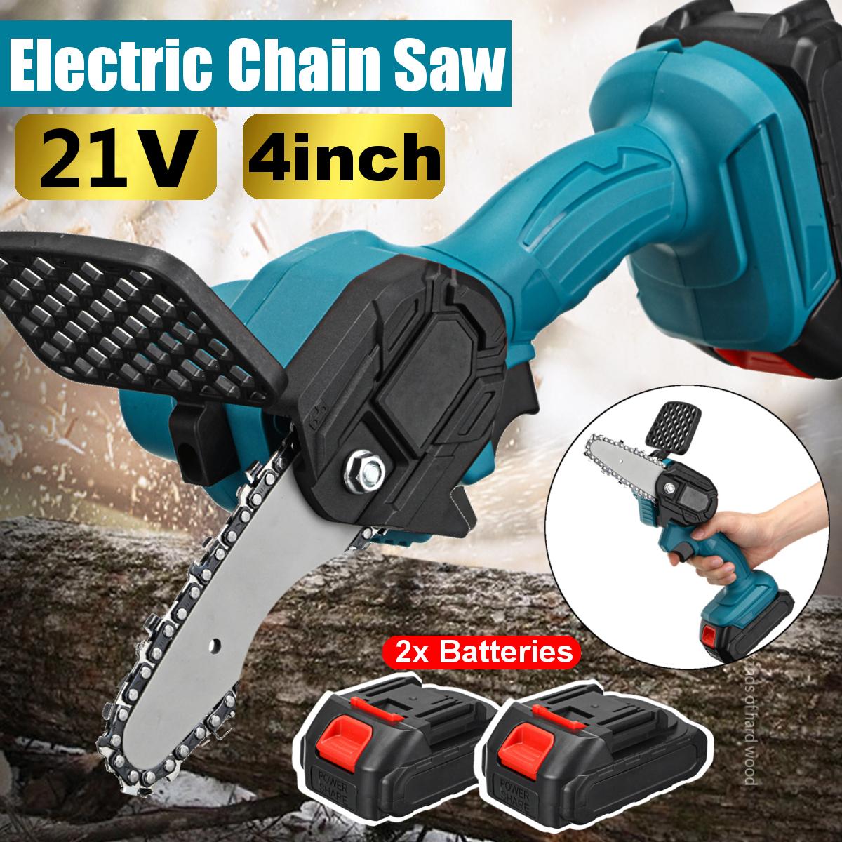 550W 48VF 4'' Mini Cordless One-Hand Electric Chain Saw Woodworking Wood Cutter W/ 2pcs Battery