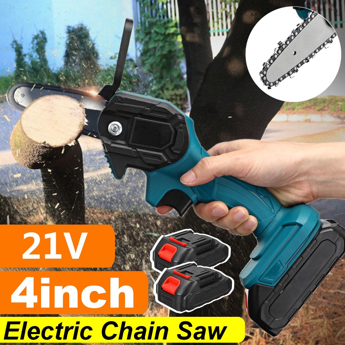 550W 48VF 4'' Mini Cordless One-Hand Electric Chain Saw Woodworking Wood Cutter W/ 2pcs Battery