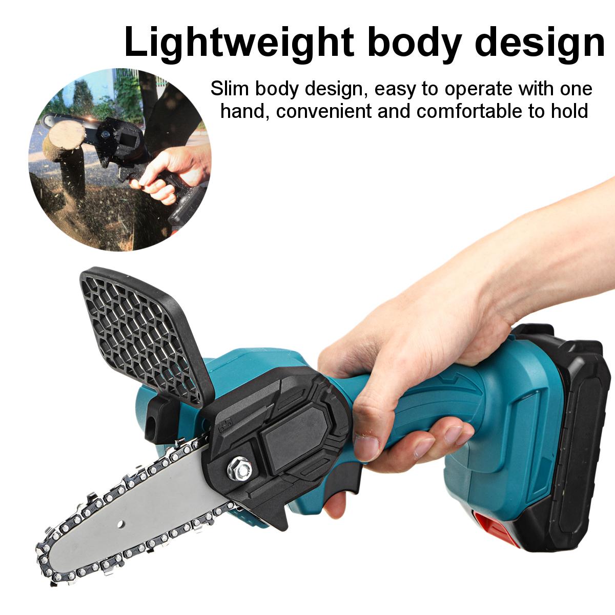 550W 48VF 4'' Mini Cordless One-Hand Electric Chain Saw Woodworking Wood Cutter W/ 2pcs Battery