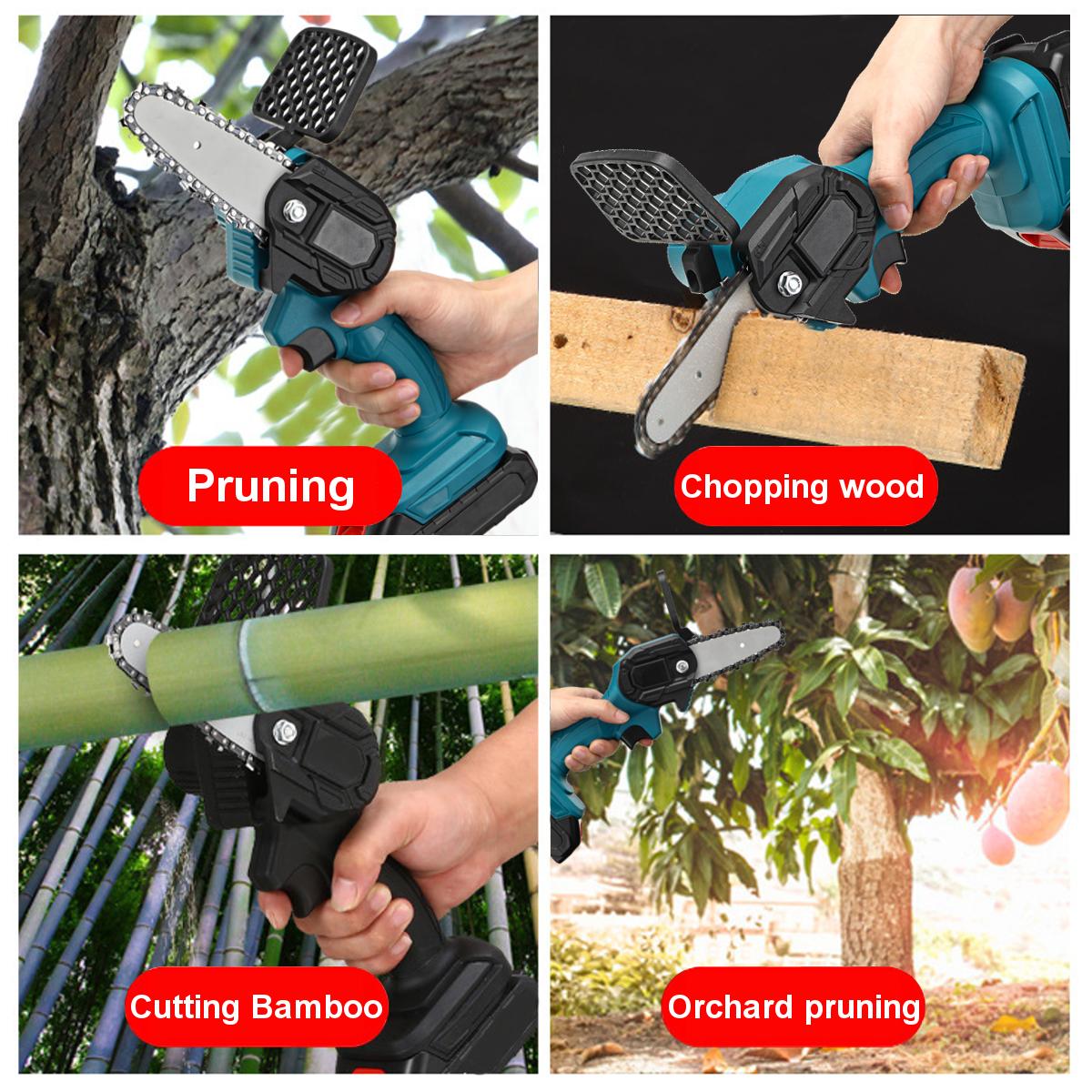 550W 48VF 4'' Mini Cordless One-Hand Electric Chain Saw Woodworking Wood Cutter W/ 2pcs Battery