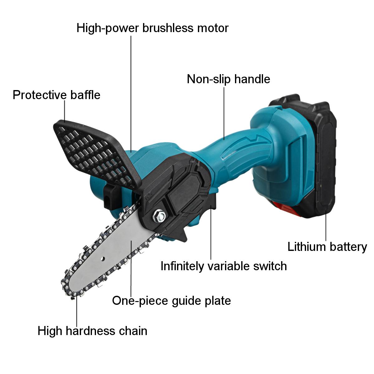 550W 48VF 4'' Mini Cordless One-Hand Electric Chain Saw Woodworking Wood Cutter W/ 2pcs Battery