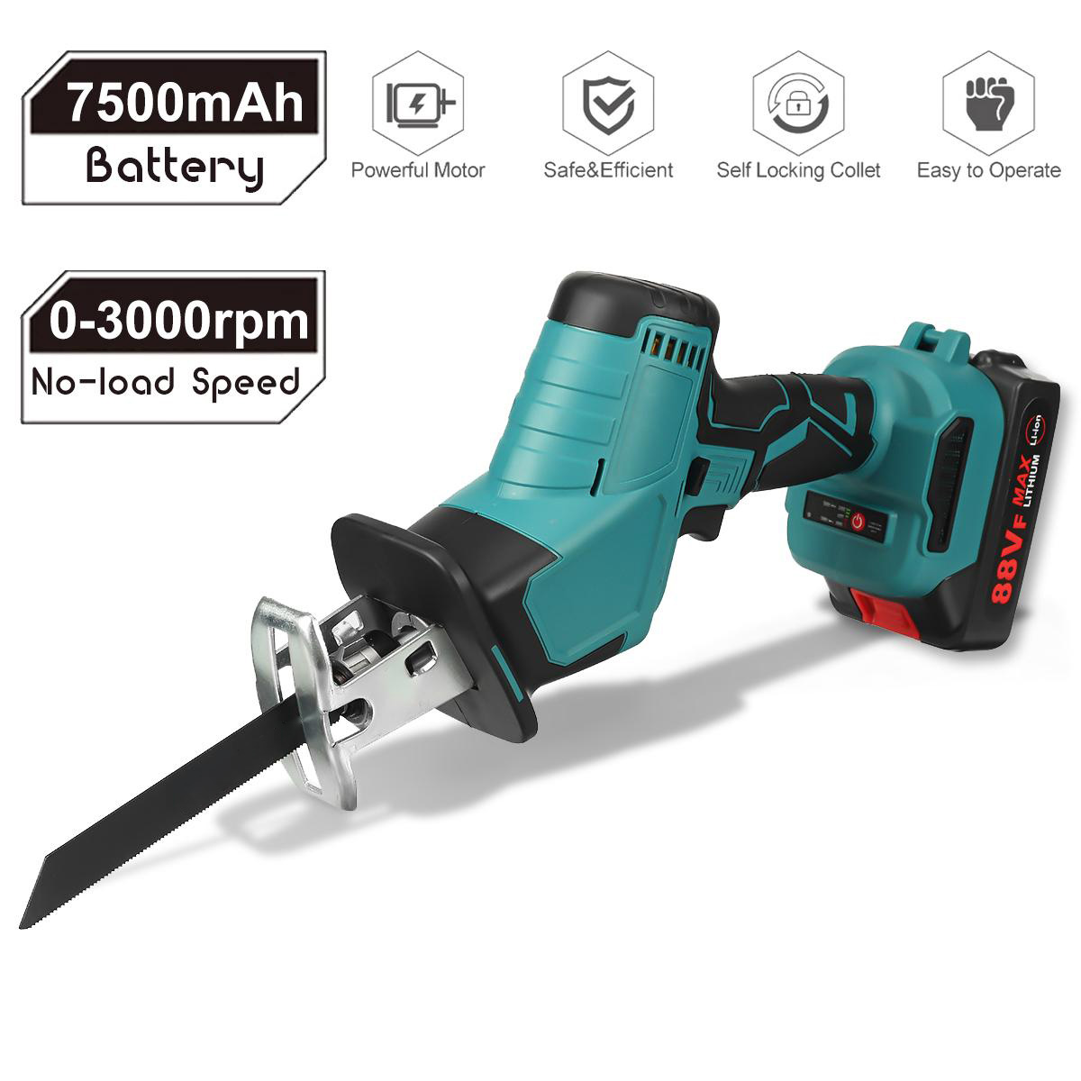 88VF 15mm 3000rpm Portable Electric Cordless Reciprocating Saw Pruning Chain Saw Rechargeable Woodworking Power Tools Wood Cutter