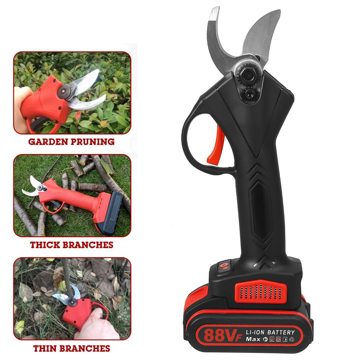 88VF 2IN1 Cordless Electric Chain Saw Pruning Shears Secateur Branch Cutter Scissor Woodworking Tool W/ 2pcs Battery