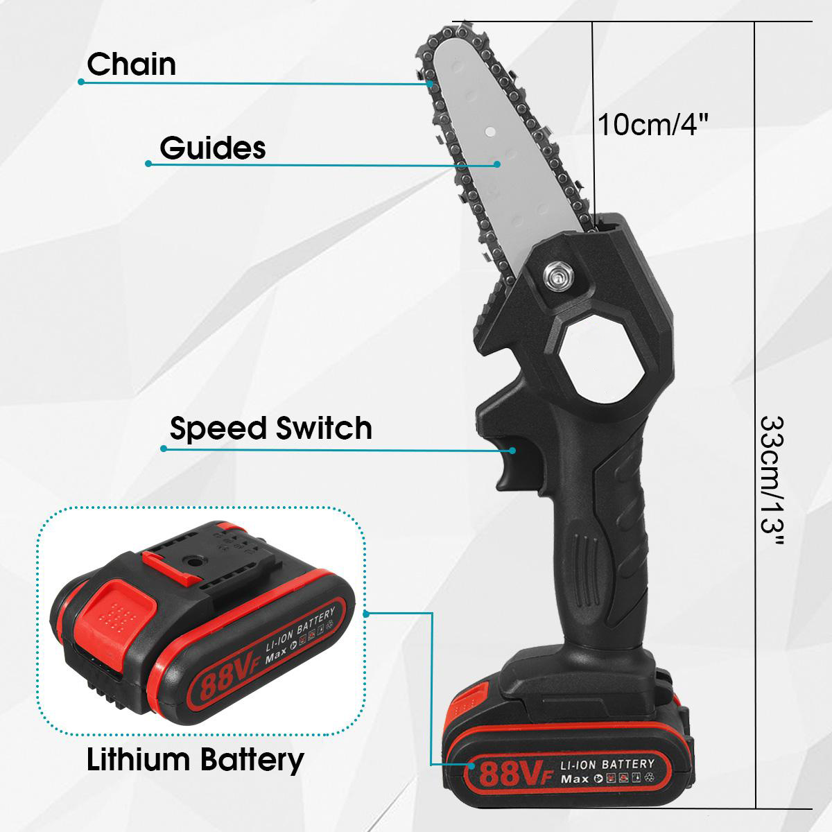 88VF 2IN1 Cordless Electric Chain Saw Pruning Shears Secateur Branch Cutter Scissor Woodworking Tool W/ 2pcs Battery
