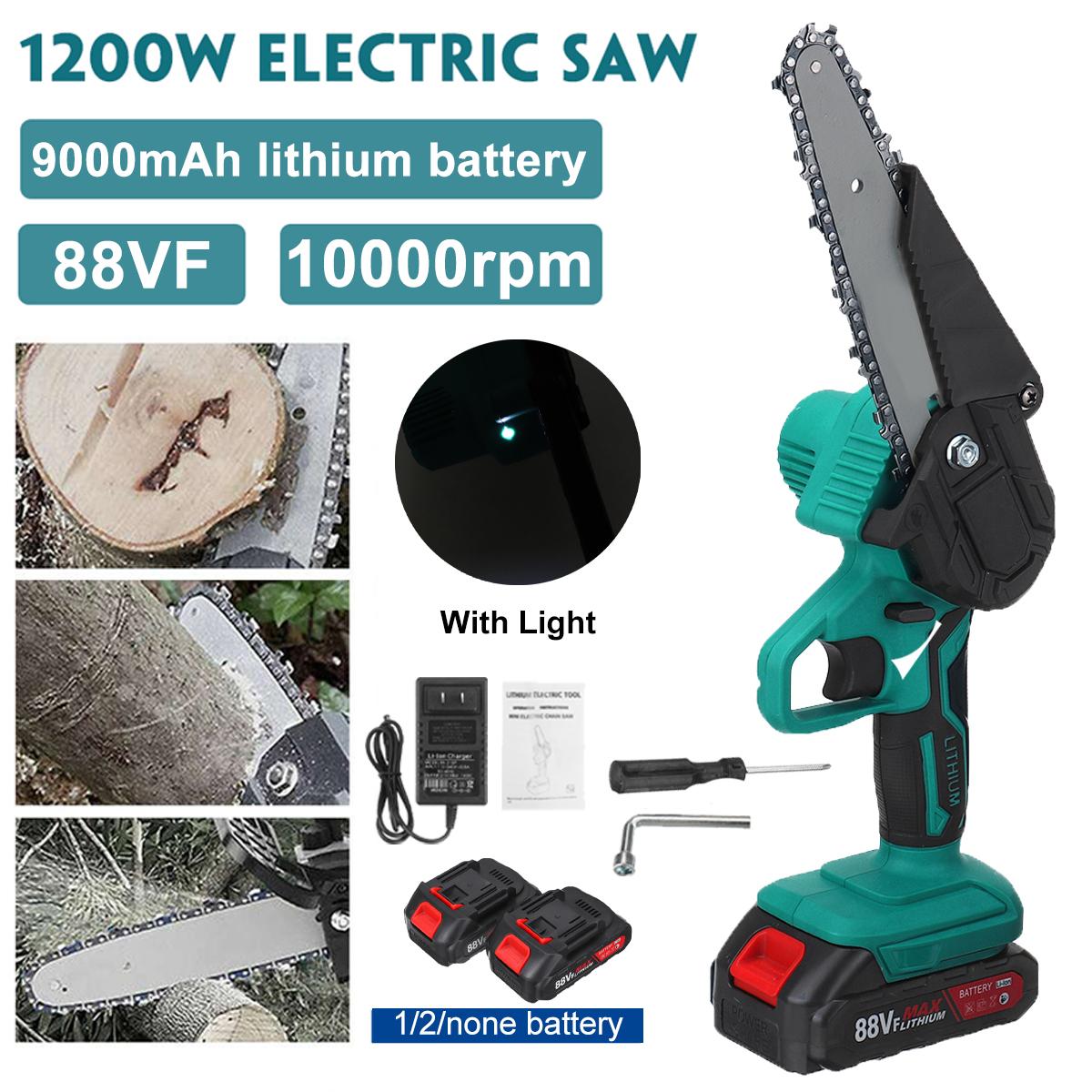 88VF 6 Inch 1200W Electric Chain Saw Pruning Chainsaw Cordless Woodworking Garden Tree Logging Tool W/ None/1/2 Battery Also For Makita