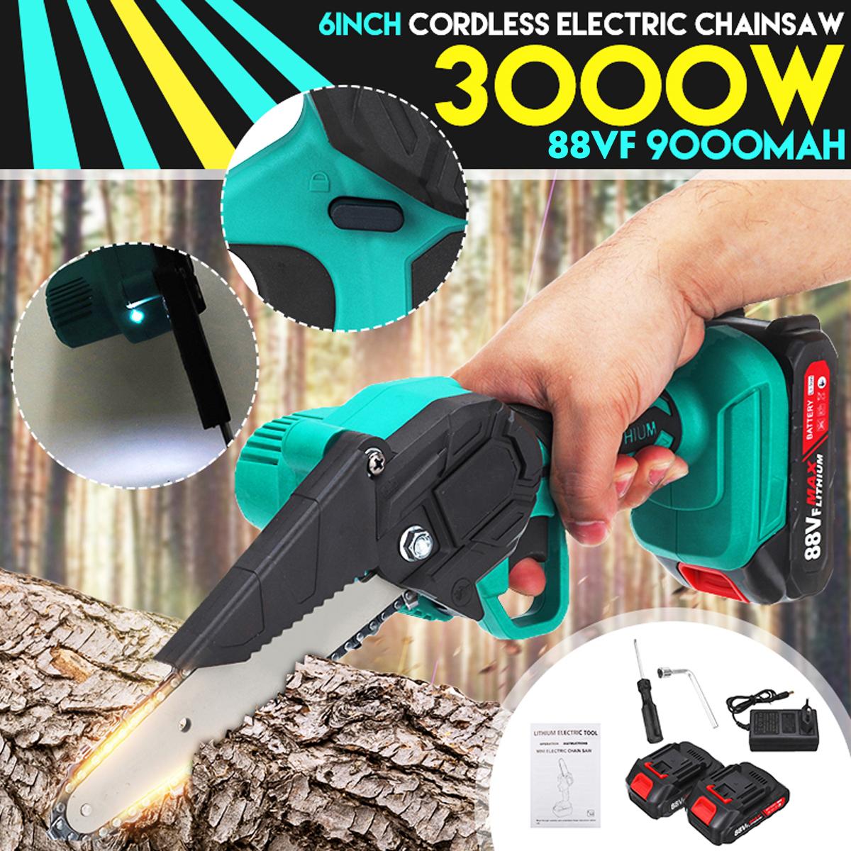 88VF 6 Inch 1200W Electric Chain Saw Pruning Chainsaw Cordless Woodworking Garden Tree Logging Tool W/ None/1/2 Battery Also For Makita
