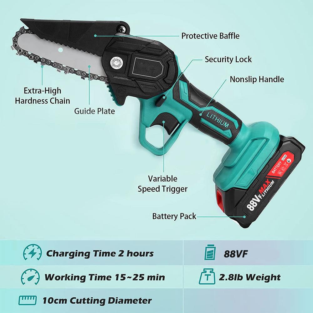 88VF 6 Inch 1200W Electric Chain Saw Pruning Chainsaw Cordless Woodworking Garden Tree Logging Tool W/ None/1/2 Battery Also For Makita
