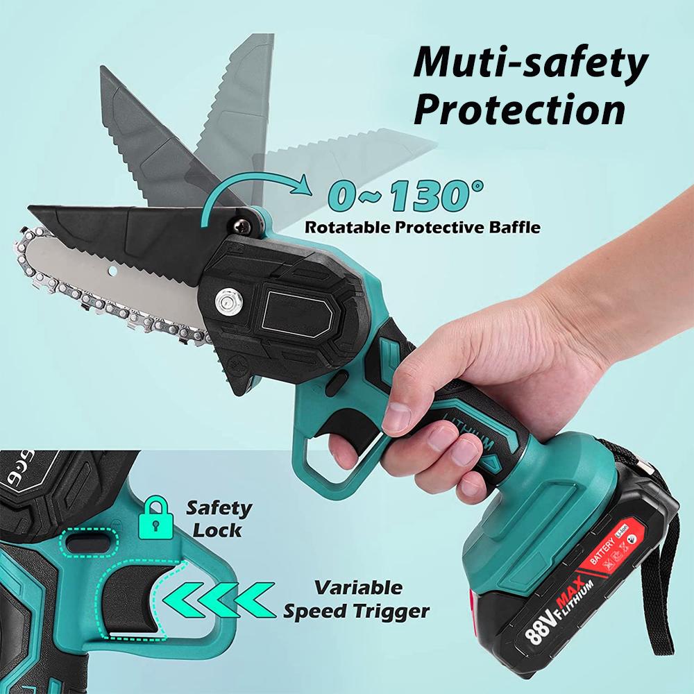 88VF 6 Inch 1200W Electric Chain Saw Pruning Chainsaw Cordless Woodworking Garden Tree Logging Tool W/ None/1/2 Battery Also For Makita