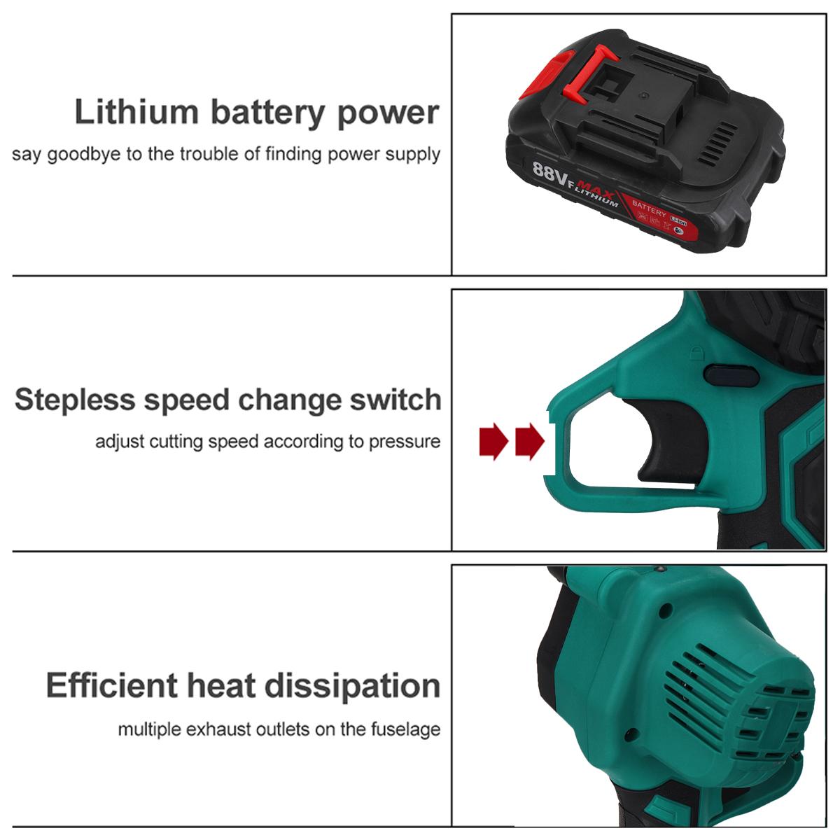 88VF 6 Inch 1200W Electric Chain Saw Pruning Chainsaw Cordless Woodworking Garden Tree Logging Tool W/ None/1/2 Battery Also For Makita