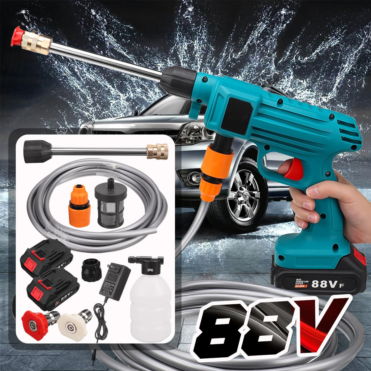 88VF Cordless High Pressure Washer Car Washing Spray Guns Water Cleaner W/ 1/2 Battery For MAKITA