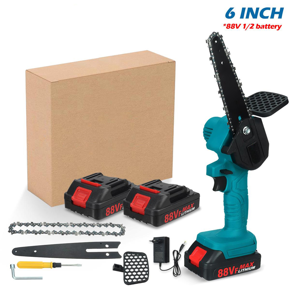 88VF 6 Inch Cordless Electric Chainsaw 3000W One-hand Handheld Garden Saws Wood Cutter