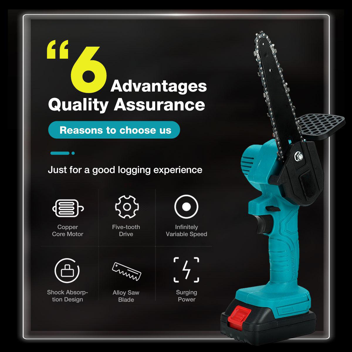 88VF 6 Inch Cordless Electric Chainsaw 3000W One-hand Handheld Garden Saws Wood Cutter