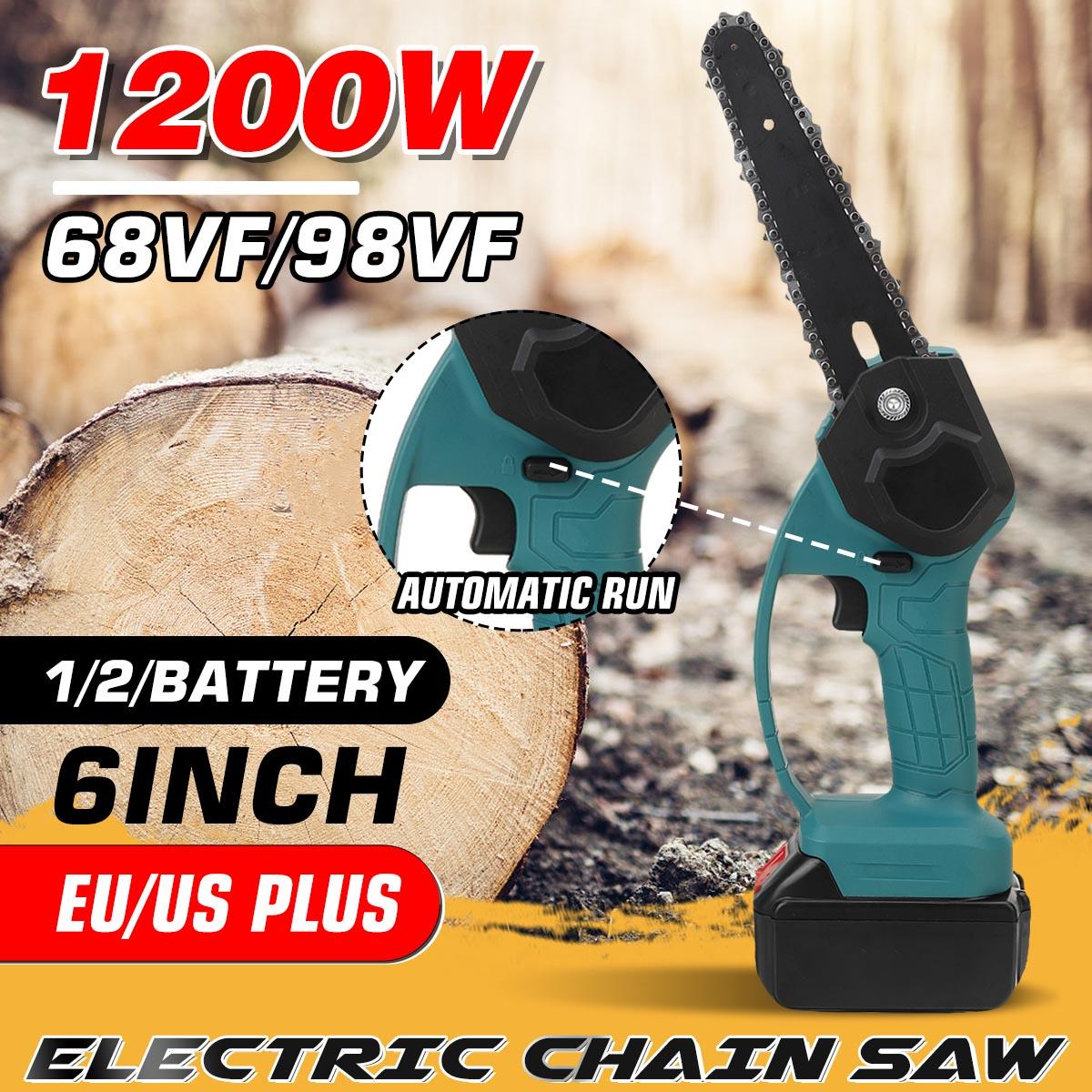 6 Inch Cordless Electric Chain Saws One-Hand ChainSaw Woodworking Tool W/ 1 or 2pcs Battery 98VF/68VF