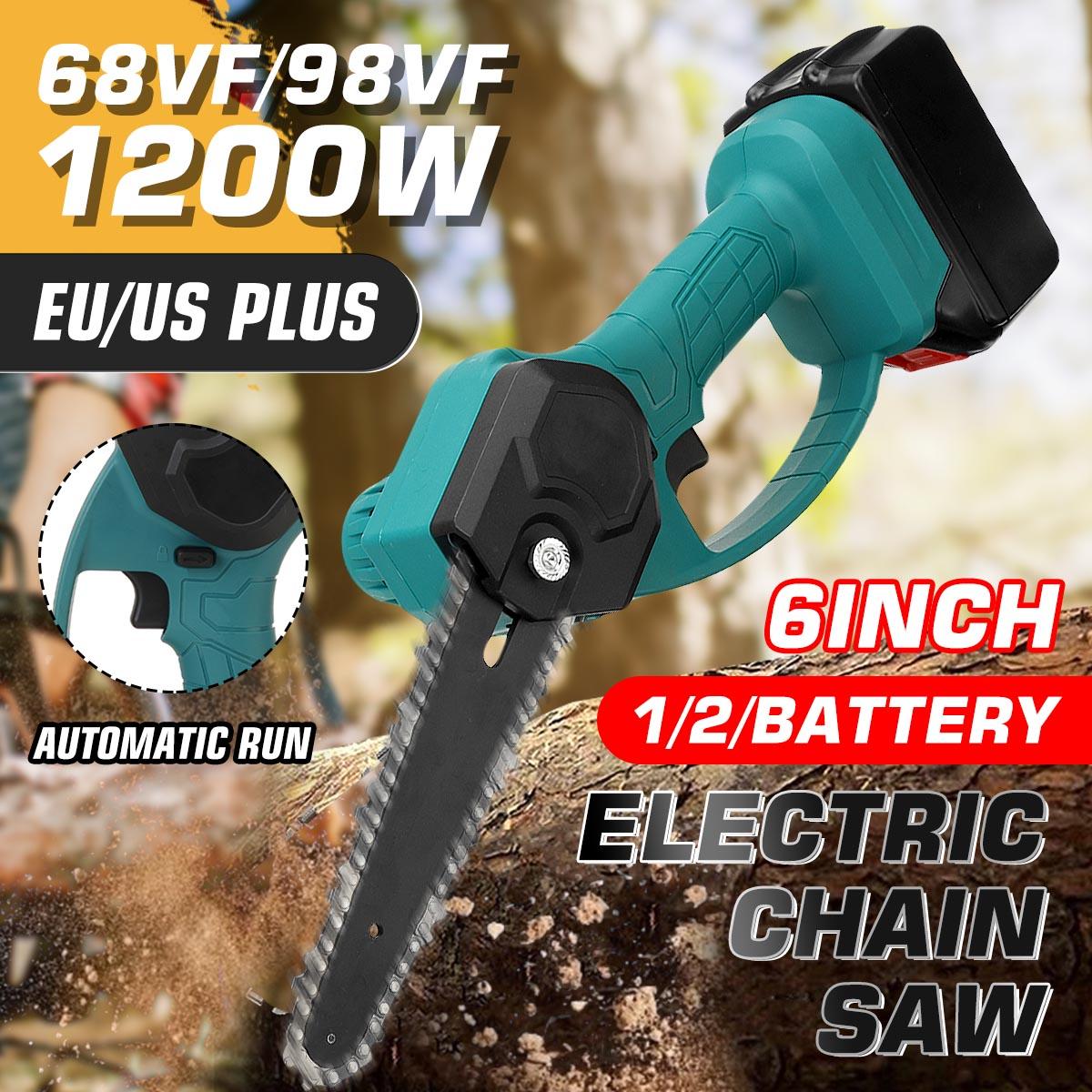 6 Inch Cordless Electric Chain Saws One-Hand ChainSaw Woodworking Tool W/ 1 or 2pcs Battery 98VF/68VF