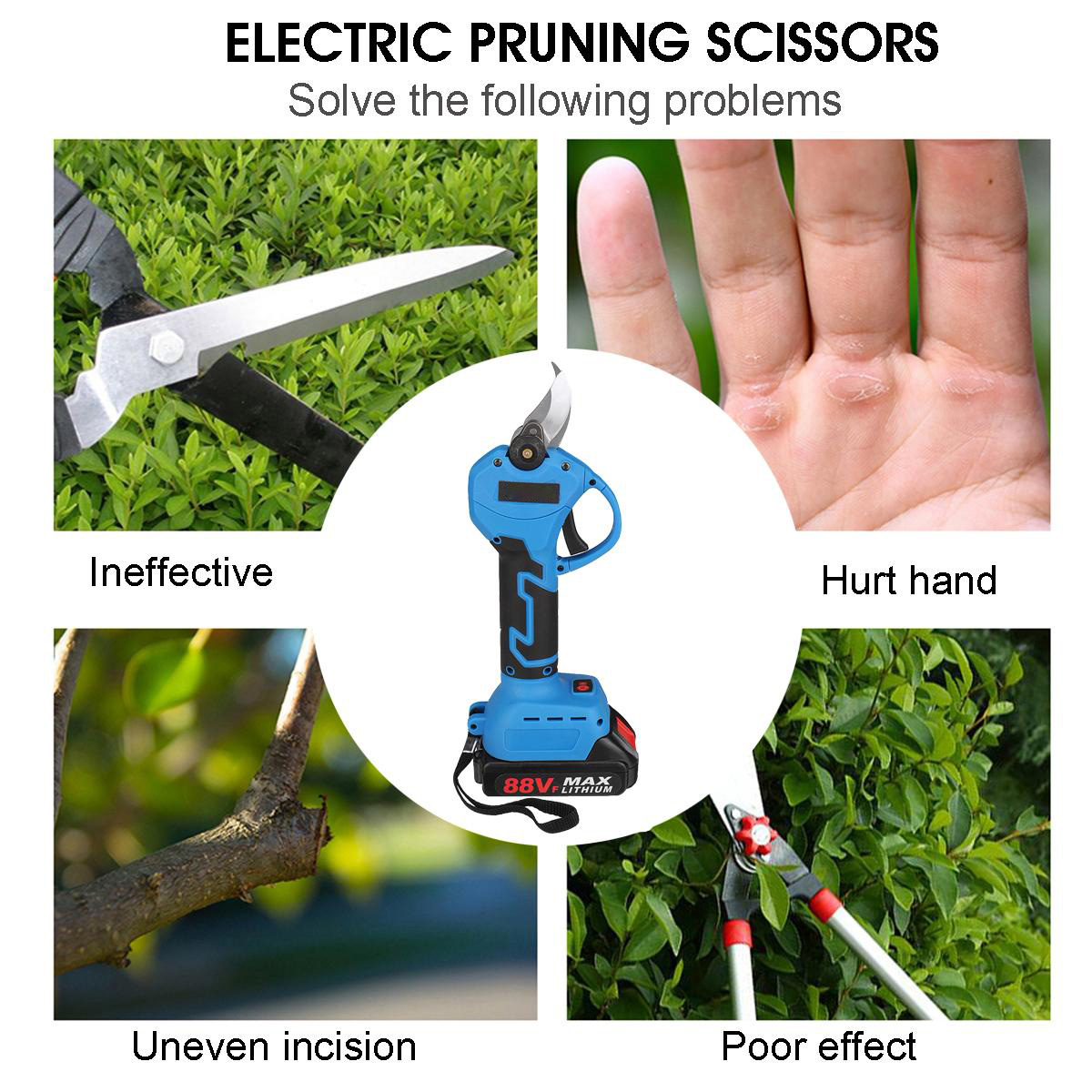 88VF 30mm Cordless Electric Scissors Pruning Shears Tree Branch Pruner Garden Tools W/1pc/2pcs Battery For MakitaEU/US Plug
