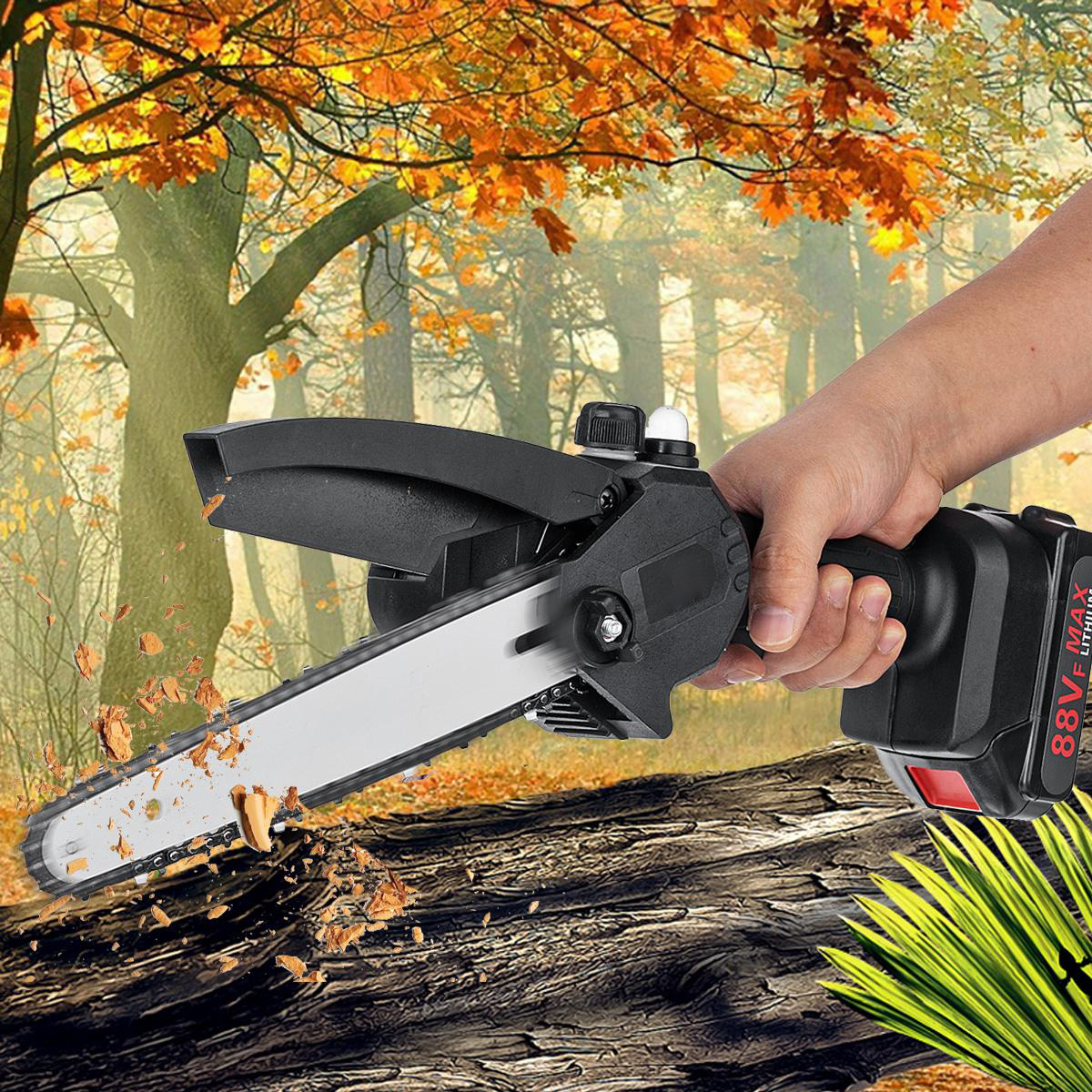88VF 8 Inch Portable Electric Saw Pruning Chain Saws 3000W 5M/S Rechargeable Woodworking Power Tools Wood Cutter W/ None/1/2 Battery