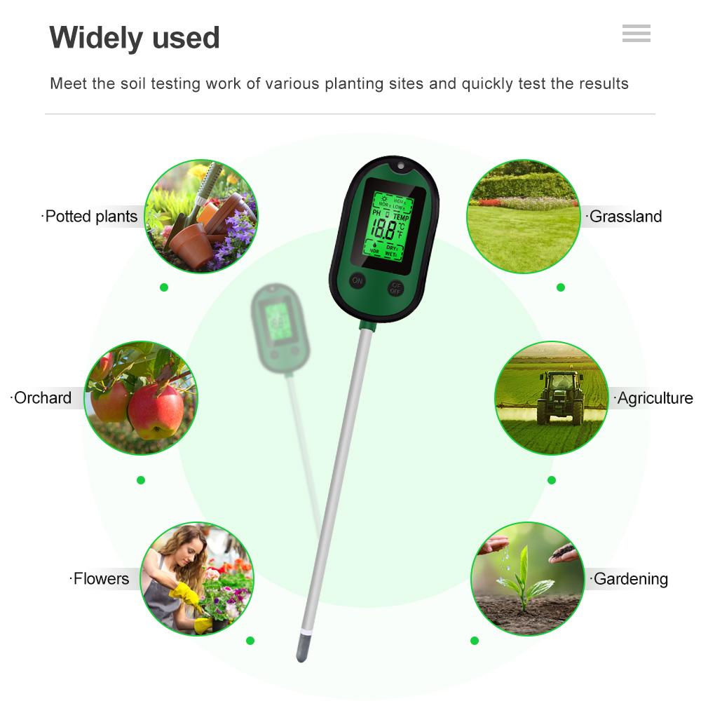 Garden 5 in 1 Soil Moisture Sensor pH Meter Metal Probe Soil Moisture Detector Acidity Temperature Tester for Plants Flowers