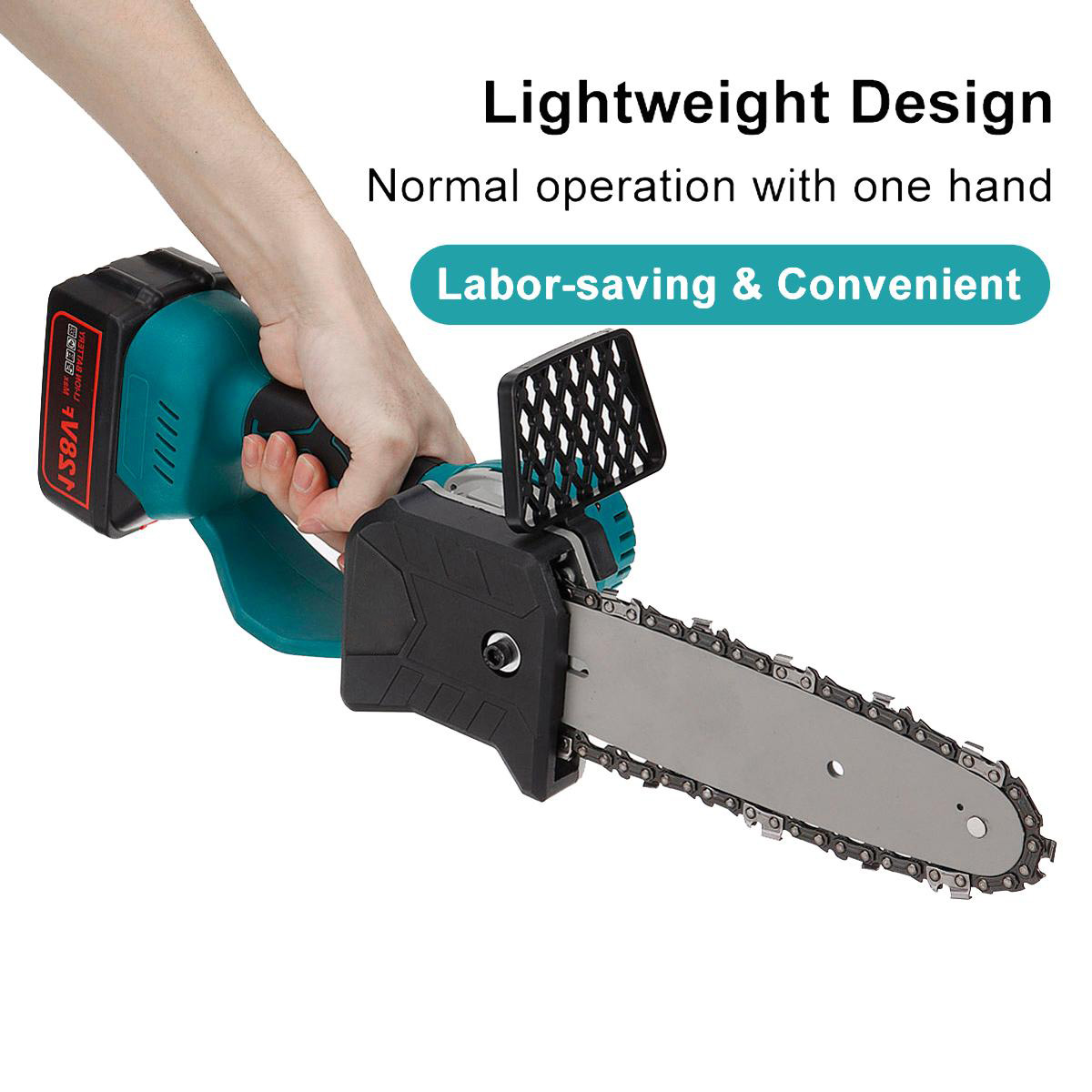 Socoje 128VF 8Inch Portable Electric Saw Pruning Chain Saw Rechargeable Woodworking Power Tools Wood Cutter W/ 1/2 Battery EU Plug Fit Makita