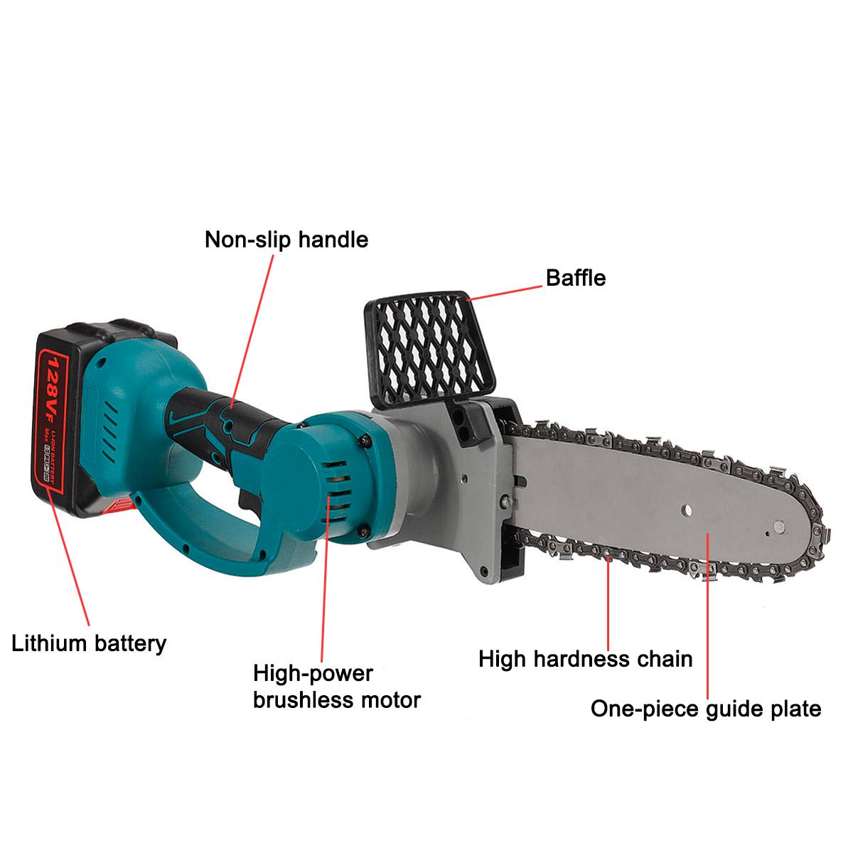 Socoje 128VF 8Inch Portable Electric Saw Pruning Chain Saw Rechargeable Woodworking Power Tools Wood Cutter W/ 1/2 Battery EU Plug Fit Makita