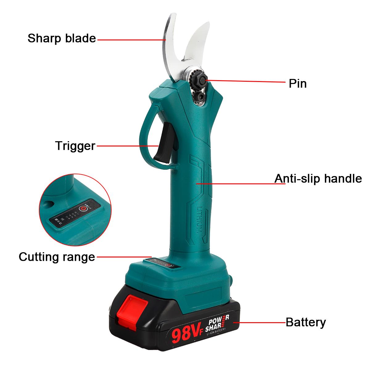 Socoje 21V 30mm Cordless Electric Scissors 3 Gears Pruning Shears Tree Branch Pruner Garden Tools W/1pc/2pcs Battery