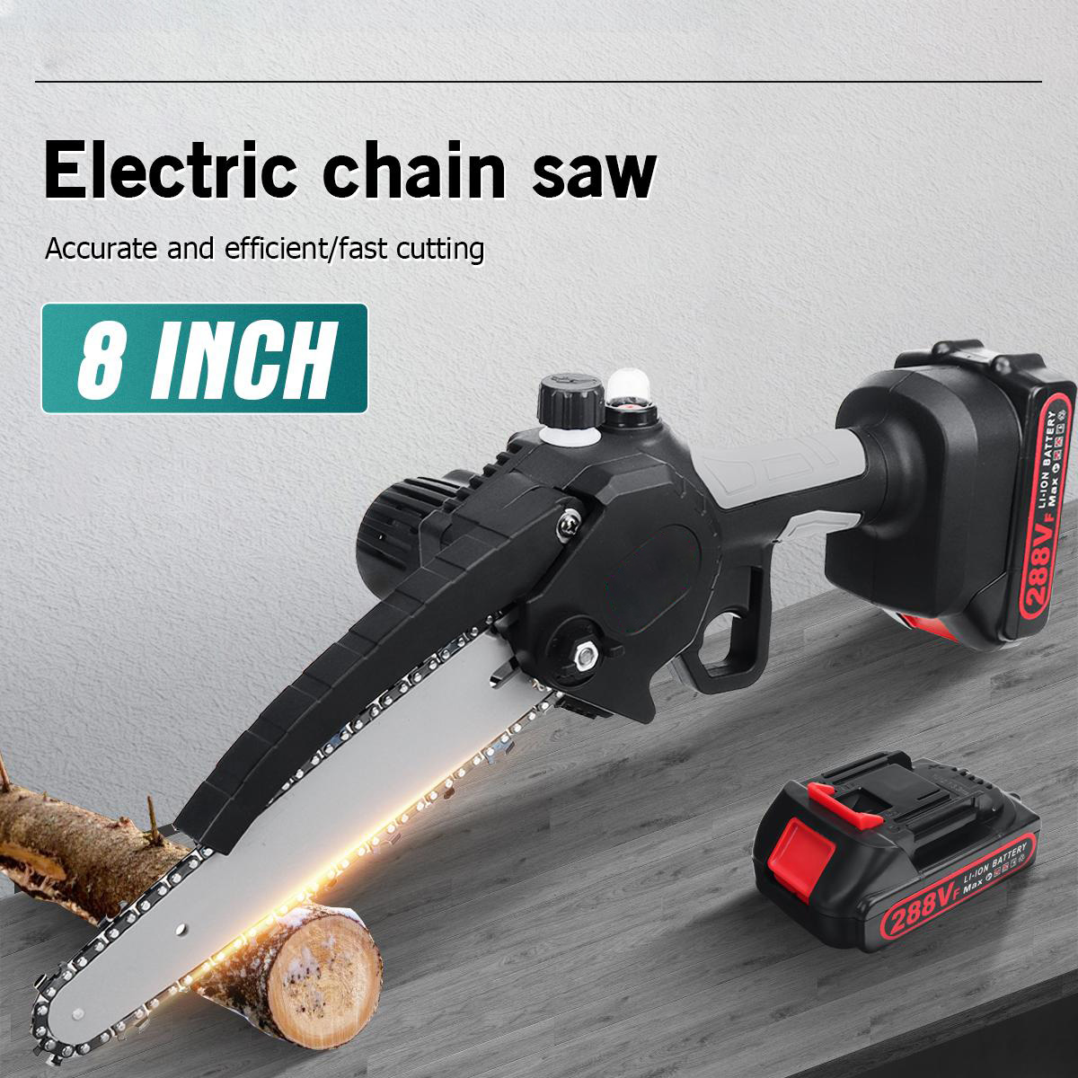Socoje 288VF 8 Inch Portable Electric Saw Pruning Chain Saw Rechargeable Woodworking Power Tools Wood Cutter W/ 1/2 Battery EU/US/AU Plug