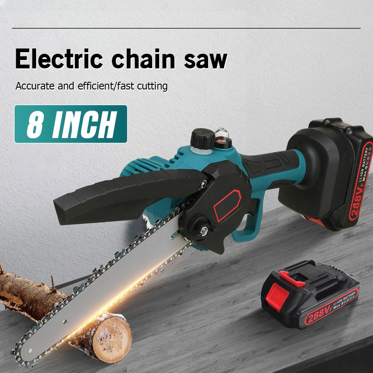 Socoje 8 Inch Portable Electric Saw Pruning Chain Saw Rechargeable Woodworking Power Tools Wood Cutter W/ 1/2 Battery EU/US/AU Plug