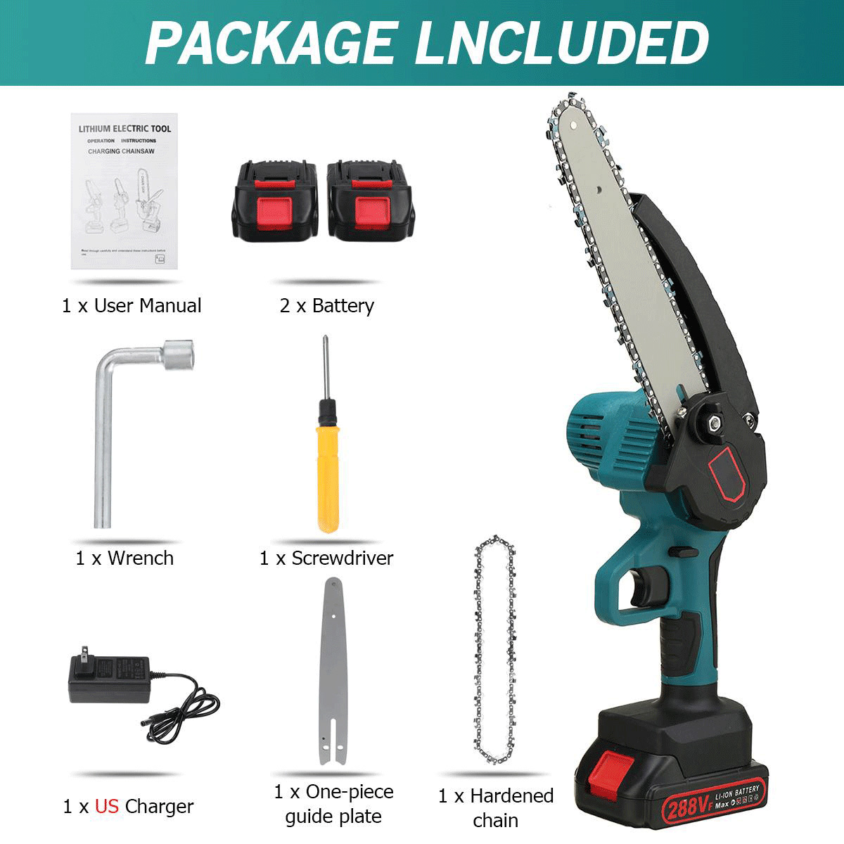 Socoje 8 Inch Portable Electric Saw Pruning Chain Saw Rechargeable Woodworking Power Tools Wood Cutter W/ 1/2 Battery EU/US/AU Plug
