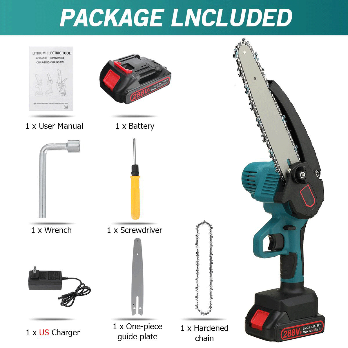 Socoje 8 Inch Portable Electric Saw Pruning Chain Saw Rechargeable Woodworking Power Tools Wood Cutter W/ 1/2 Battery EU/US/AU Plug