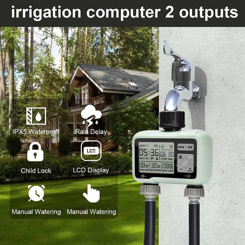 Large Screen Display Irrigation Controller Outdoor 2 Zone Programmable Garden Water Timer Automatic Irrigation System Controller