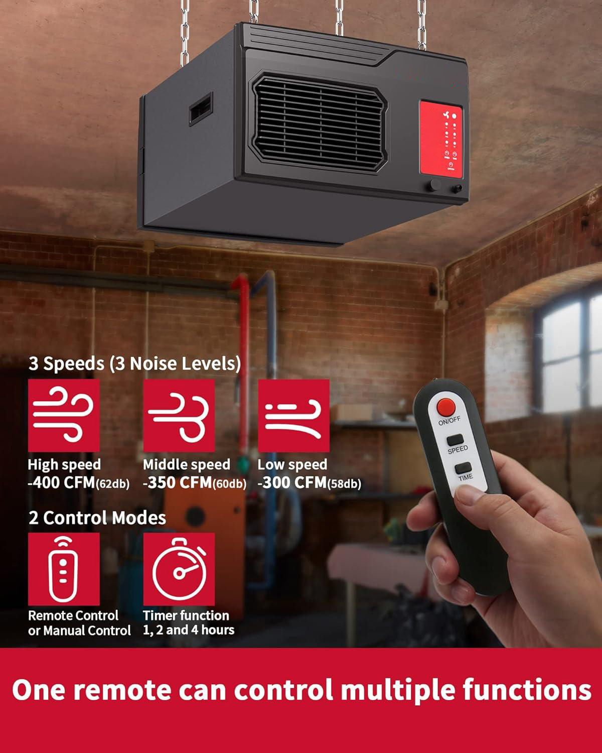 MCF03 Air Filtration System 3-Speed Hanging Ceiling Dust Collectors for Woodworking Remote Controlled Dust Collection Systems for Shop Garage