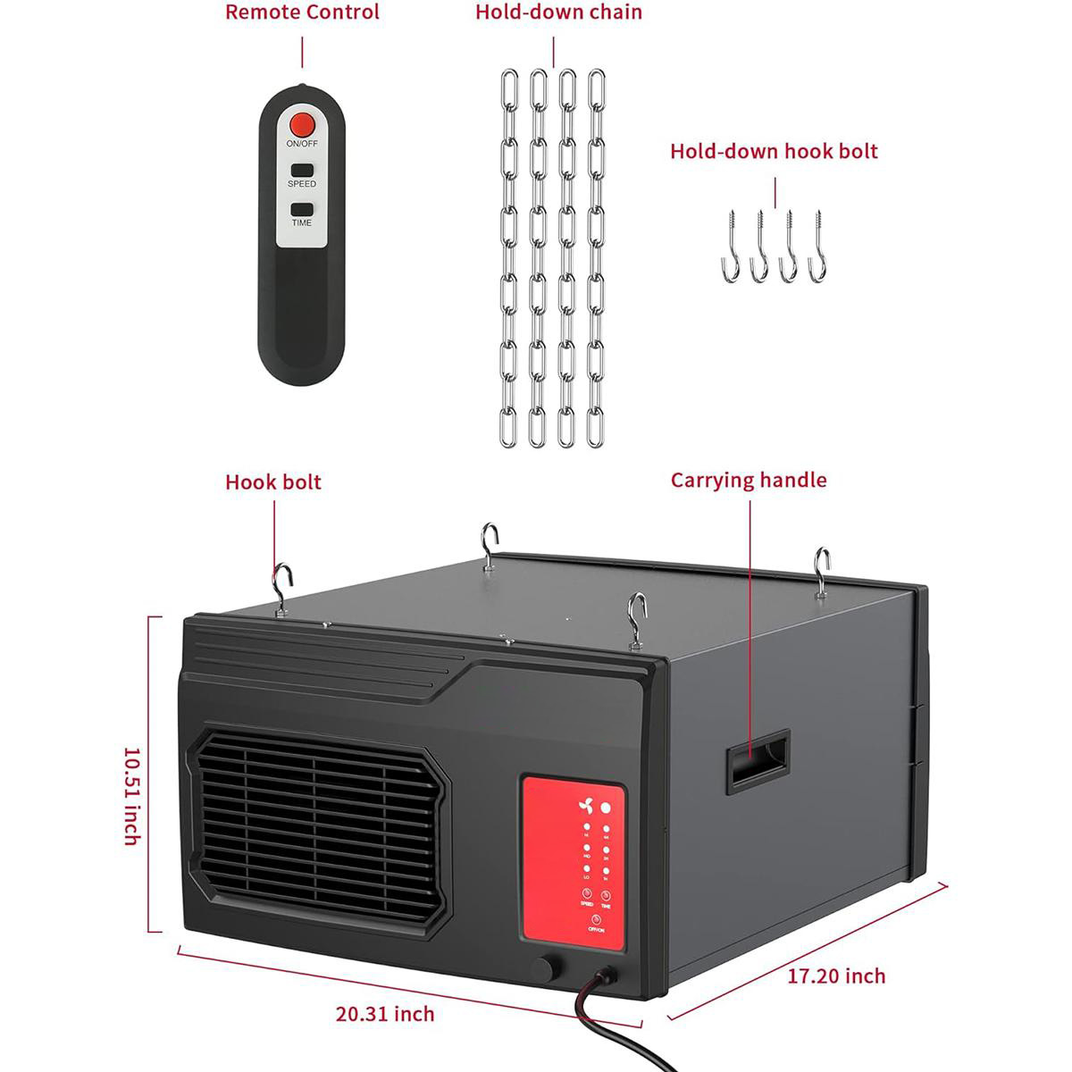 MCF03 Air Filtration System 3-Speed Hanging Ceiling Dust Collectors for Woodworking Remote Controlled Dust Collection Systems for Shop Garage