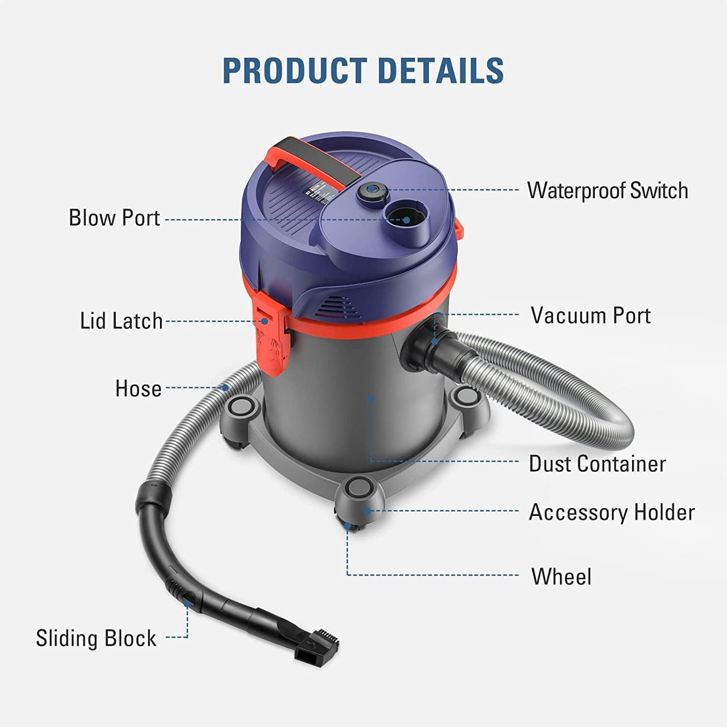 3 in 1 EMV052 6 Gallon Wet Dry Vacuum Powerful 5.5 Horsepower Motor Multifunctional Shop Vacuum with Blower Portable Vacuum Cleaner Ideal