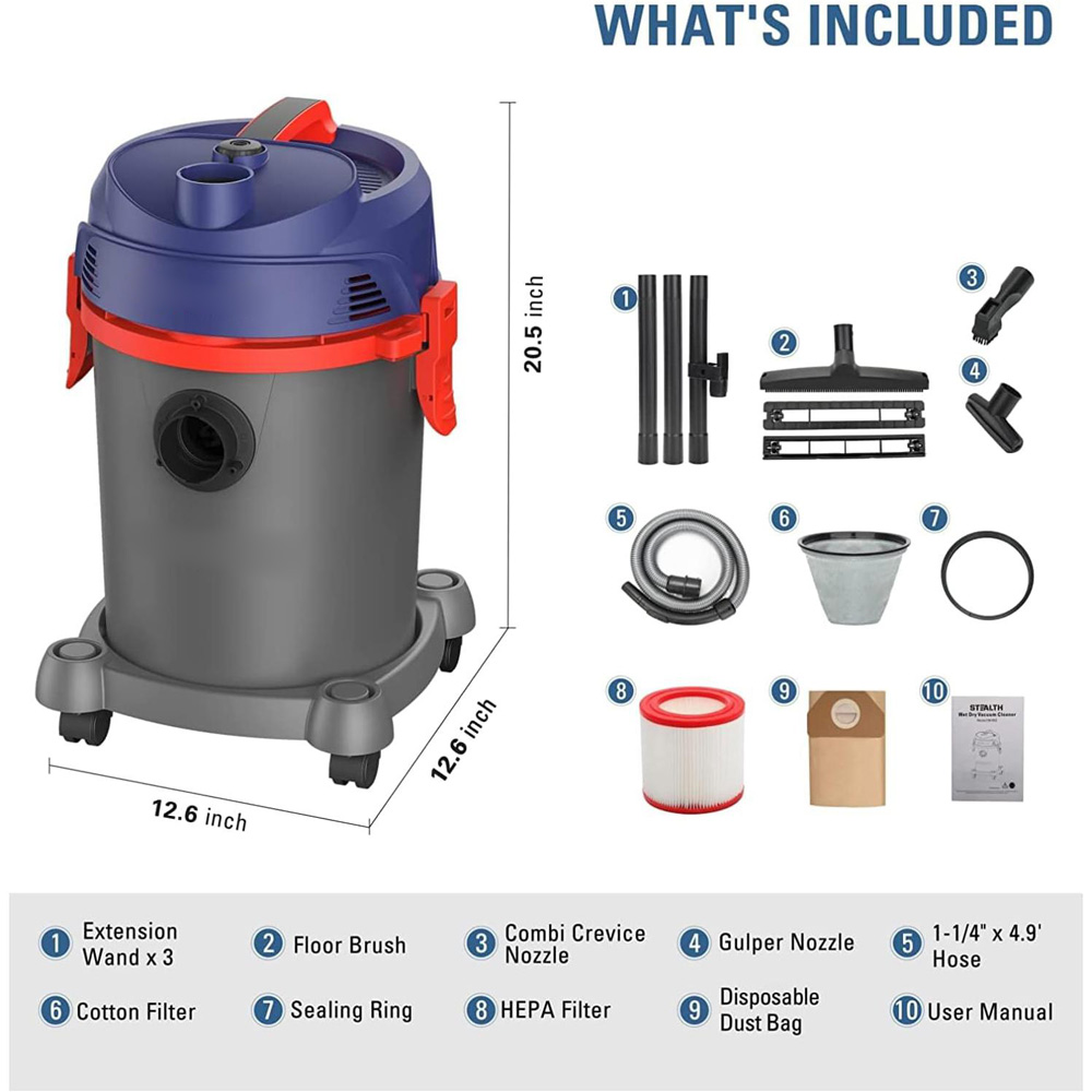 3 in 1 EMV052 6 Gallon Wet Dry Vacuum Powerful 5.5 Horsepower Motor Multifunctional Shop Vacuum with Blower Portable Vacuum Cleaner Ideal