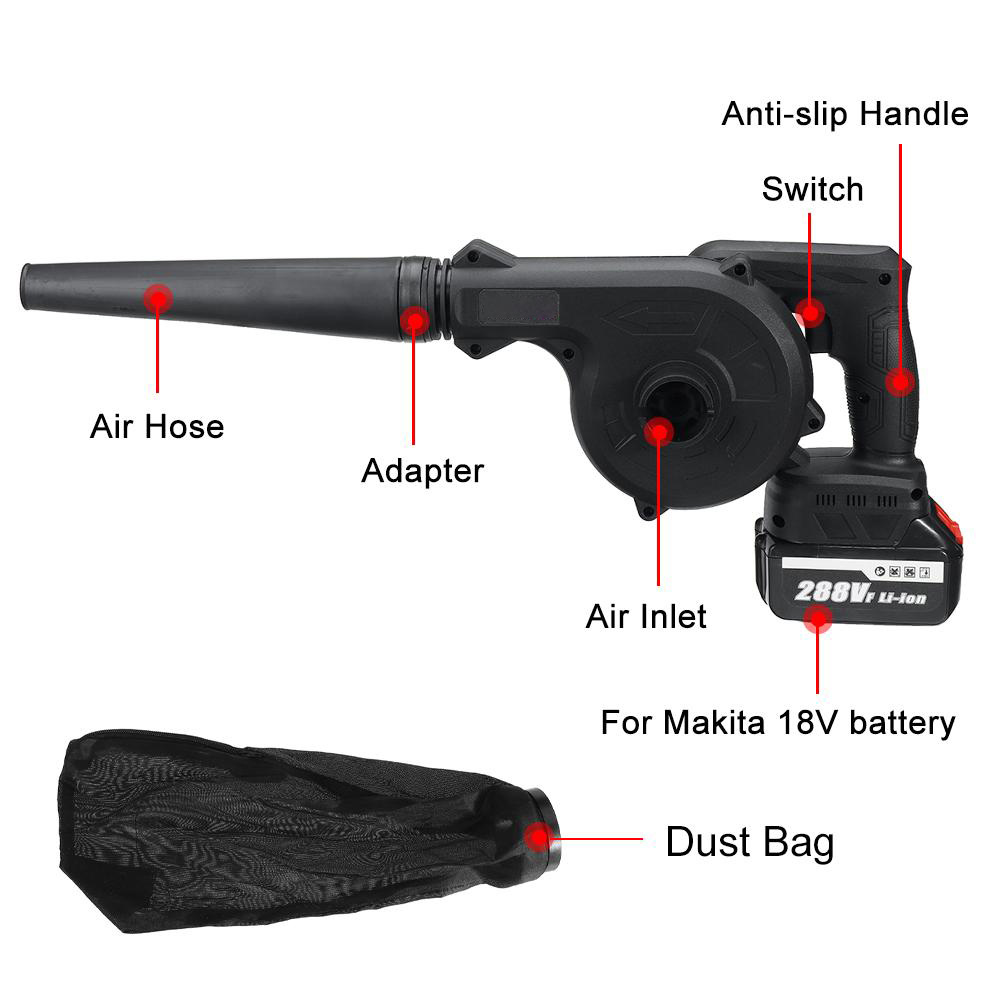 Socoje 1500W 20000rpm 18V 2-in-1 Electric Air Blower Blow-suction Type Vacuum Cleaner Handheld Blowing Machine for Dust Cleaning