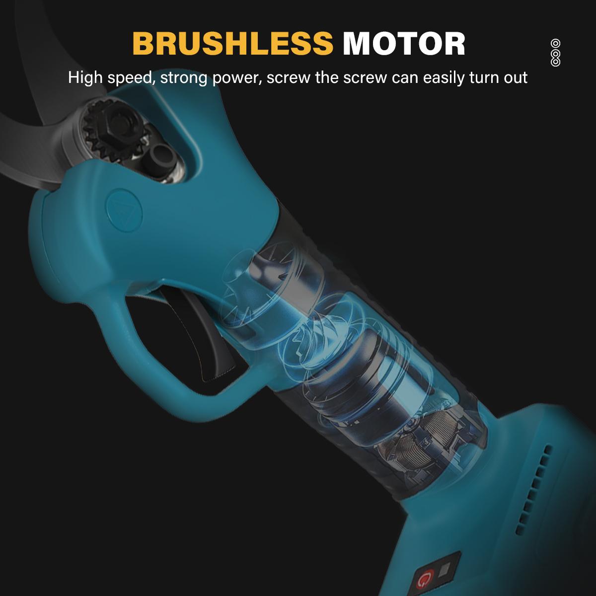Socoje 21V Brushless Pruning Shears with 1500mAh Battery and EU Plug Charger in Blue and Black  Packaged in CE-Labeled Paper Box