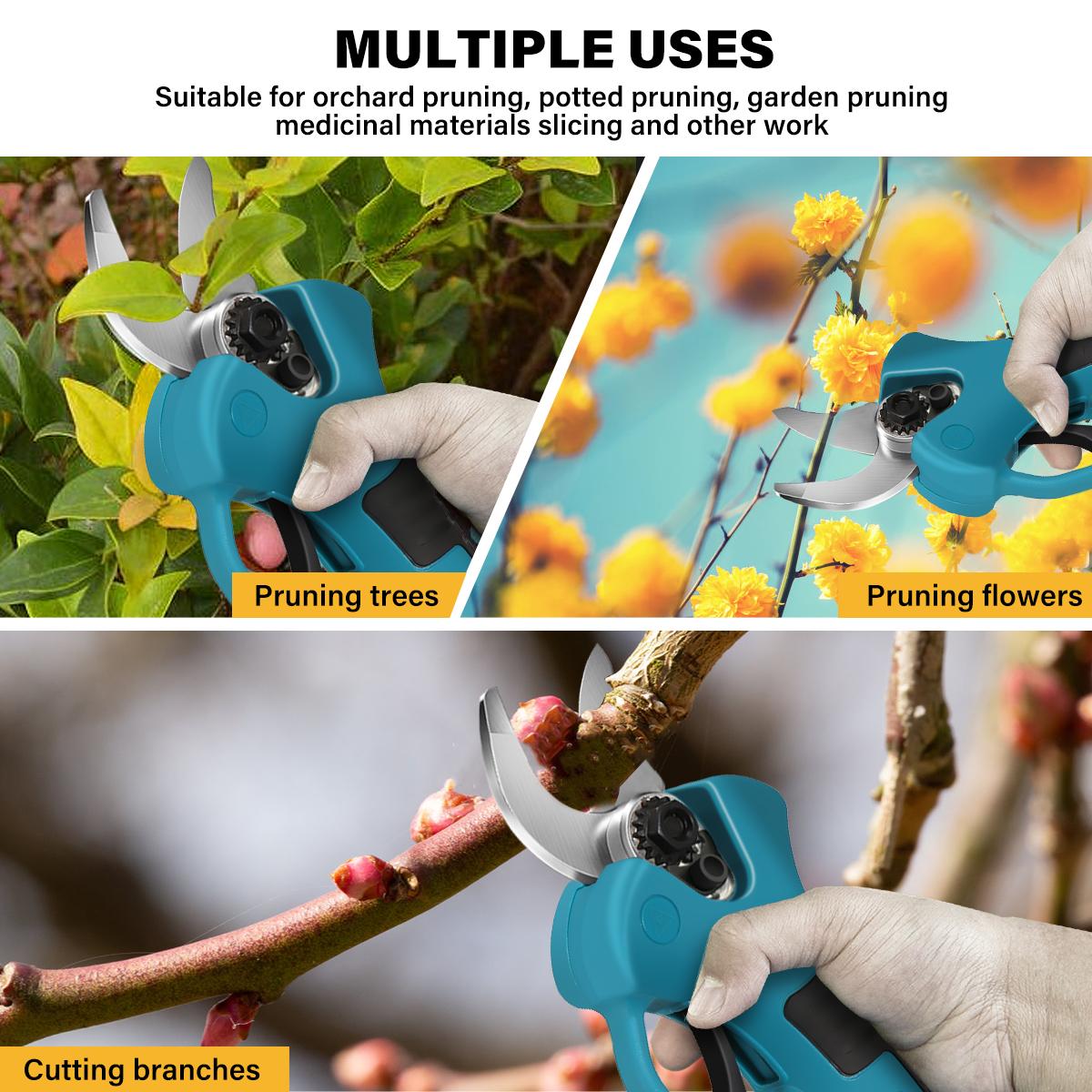 Socoje 21V Brushless Pruning Shears with 1500mAh Battery and EU Plug Charger in Blue and Black  Packaged in CE-Labeled Paper Box
