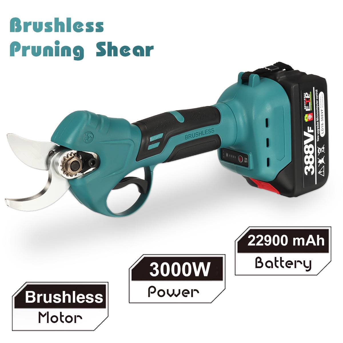 Socoje 21V Cordless Electric Scissors Pruning Shears Tree Branch Pruner Garden Tools W/1pcs 2pcs Battery