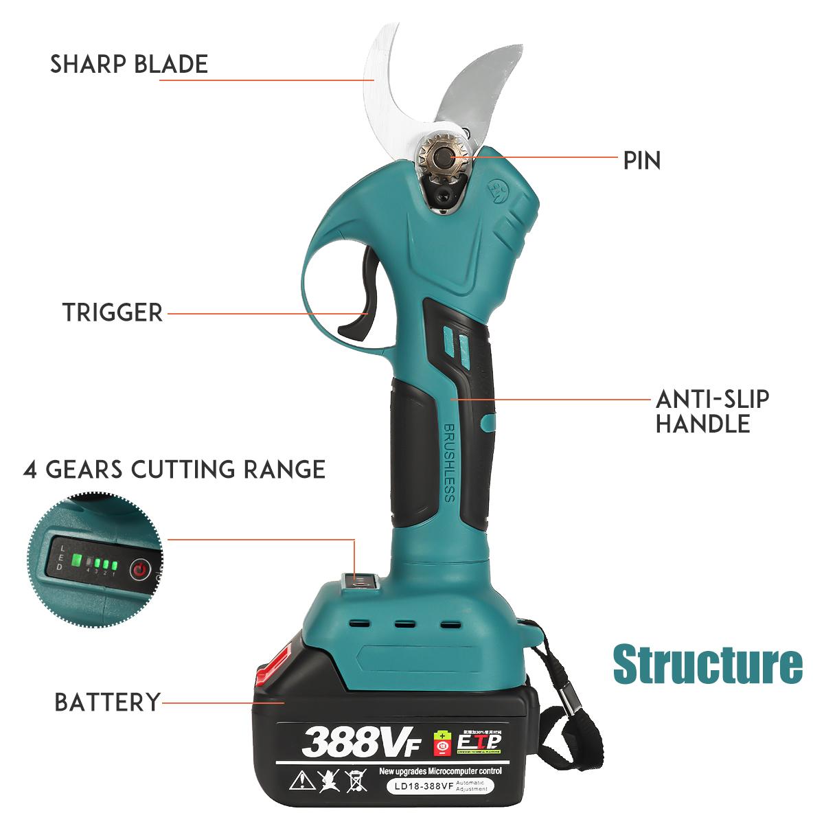 Socoje 21V Cordless Electric Scissors Pruning Shears Tree Branch Pruner Garden Tools W/1pcs 2pcs Battery